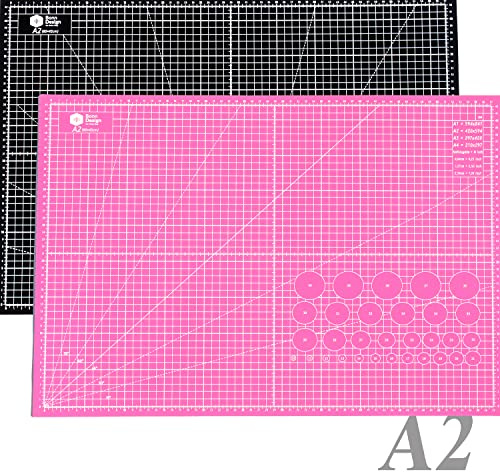 Tapis de découpe DIN A2 60x45cm 5 couches auto-cicatrisant Tapis de découpe au format A2 rose/noir auto-cicatrisant Cutting Mat avec trames et repères en cm des deux côtés Couture Bricolage