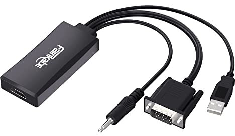 fairikabe Adattatore VGA a HDMI con audio, (sorgente di uscita VGA del PC a TV/monitor con display di ingresso HDMI), convertitore vga maschio a hdmi femmina per monitor, 1080p