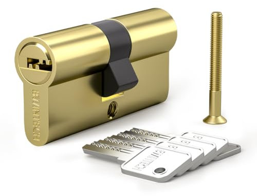 Bwintech 1 pz 30/30mm Euro Cilindro in Ottone, 60mm Chiave/Chiave a Barile con 5 Chiavi Orizzontali in Ottone,Antipicking, Anti-perforazione, Anti-scatto, Anti-urto,Finitura in Ottone Lucido