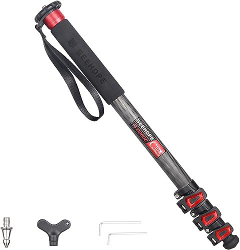 GEEHOPE D260C Kamera-Einbeinstativ aus Karbonfaser, 160 cm, 4-teilig, professioneller Videoständer für Canon, Nikon, GoPro, DSLR, DV, Video, Camcorder, max. Belastung 10 kg, Karbonfaser, 160 cm