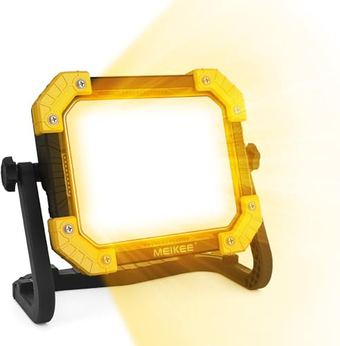 MEIKEE LED Work Light Rechargeable 14000mAh Battery Super Bright Dimmable 3 Colors Warm & Cold White SOS 360° Rotable IP66 Waterproof for Construction Emergency Camping Repairing Power Cut