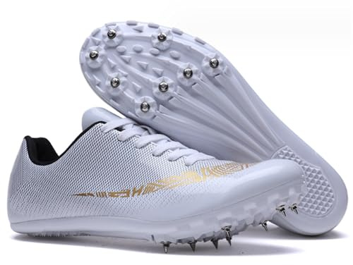 Atletismo Zapatos Spikes Zapatillas para Correr Clavos Carrera Zapatos Entrenamiento Sprint Atlético Ligero Estudiante Competencia(White,8/39)