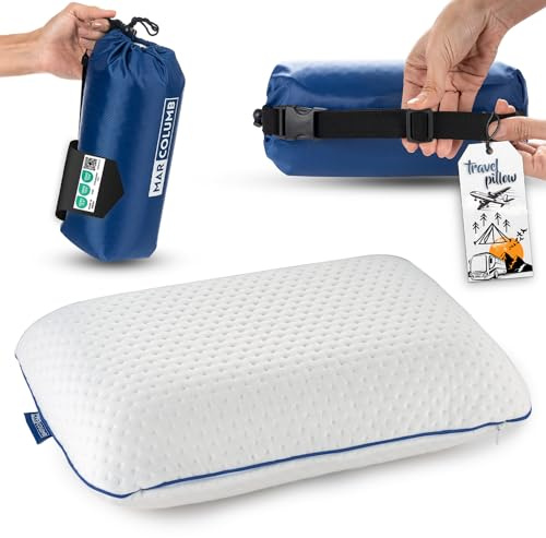 Marcolumb Travel & Camping Comfortable Memory Foam Pillow – Easy to Carry Portable Bag – Temperature Regulating Pillow Case - Perfect for Travelling