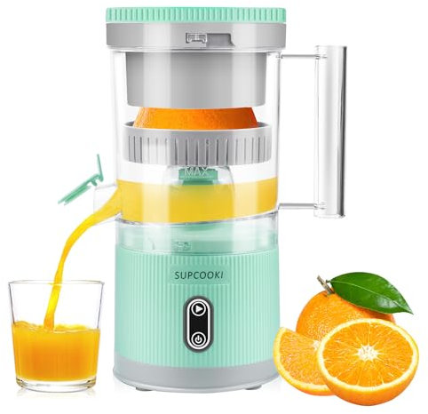 Electric Rechargeable Citrus Juicer - Automatic Squeezer with Touch Button, USB Cable and Cleaning Brush | Portable for Orange, Lemon, Grapefruit | Easy to Clean, Mint Green