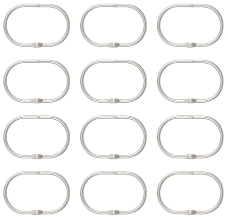 Myqqhbs Lot de 12 anneaux ovales à crochets de rideau de douche, ouverts, en métal, pour salle de bain, argent