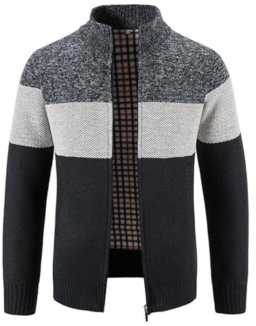 OlyljpinZ Gilet Cardigan Hommes Casual Veste en Maille Grosse Automne Hiver Zippé Chaud Pull Épais Décontractée Chandail avec Col Montant Doublé en Polaire Sweatshirt Manche Longue Tricoté Sweater