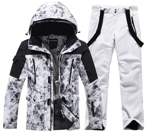 ALSOGO Trajes de esquí para hombre, 2 piezas, juegos de snowboard impermeables a prueba de viento invierno cálido chaqueta de esquí y pantalones conjunto para esquiar snowboard escalada,