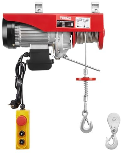 TEENO Elektrische Seilwinde 400kg bis 800kg Hubhöhe 20m Seilzug Kupfermotor 1450W Hubgeschwindigkeit Hebezug Seilhebezug Kettenzug Motorwinde Flaschenzug Hebezug