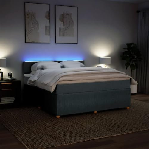 IKAYAA Boxspringbett 180 x 200 cm - Bett mit LED Beleuchtung, Topper & Federkern Matratze - Polsterbett 180 x 200 cm mit Matratze - Bett mit Matratze und Lattenrost Dunkelgrau Type-1