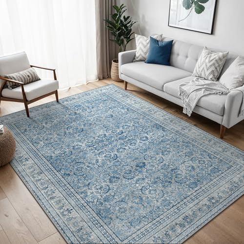 BEIMO Tappeto Salotto Vintage, Tappeti Ingresso Interno, Tappeto Antiscivolo Lavabile, Grandi Tappeti Salotto Pelo Corto per Cucina, Camera Da Letto, Ufficio, Blu Marino, 160x230cm