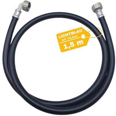 LICHTBLAU Warmwasser Zulaufschlauch 90° Grad I 1,5m I 3/4 Zoll Waschmaschine Geschirrspüler I 2996 I Heisswasser Schlauch mit Metallgewinde I inkl. Dichtung