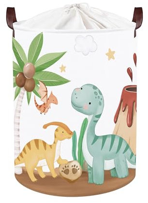 HUUMONSS Grande Cesta Porta Biancheria Bambini Dinosauri Pieghevole Cestini Portaoggetti Giocattoli Vestiti per Bagno Cameretta, Marrone, 63L