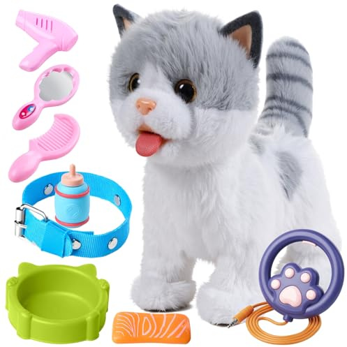 OR OR TU Katze Spielzeug Kinder Plüsch Kätzchen Elektronische Haustiere mit Ferngesteuerter, Interaktives Spielzeug Katze der Läuft und Bellt, Leckt Spielzeug für Kinder Geschenk