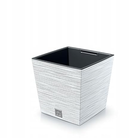 B2C Square FURU Style Look Planter Tall Flower Plant Pot Indoor Outdoor Garden Home Decor Garden Patio Textured with Spacer Insert (White, 300mm - 12)