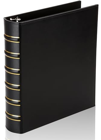 LETVPVOW Vintage Hardback 3 Ring Binder 1.5 Inch, Professional Leather Binder 3 Ring, Three Ring Binders Fits 8.5 x 11, D Ring Binders for Photo Album, Home, School and Office Supplies- Black