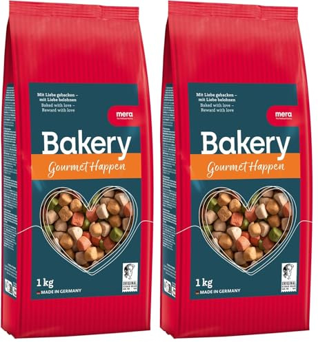 MERA Bakery Gourmet Happen (1 kg), golosinas para Perros para Entrenamiento o como Aperitivo, golosinas para Perros con Ingredientes Naturales, Galletas para Perros horneadas Suavemente (Paquete de 2)
