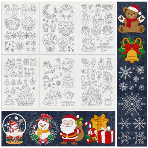 DOODLREAM Lot de 78 feuilles de décoration de Noël solubles dans l'eau - Stabilisateurs de motif de flocon de neige et Père Noël - Autocollants à broder - Couture à la main - Papiers de transfert