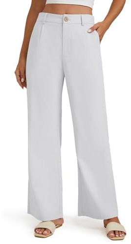 Enmain Blanc Pantalon Lin Femme Jambes Larges Bureau Pantalon Taille Haute Décontracté Coton Costume Pants avec Poches M