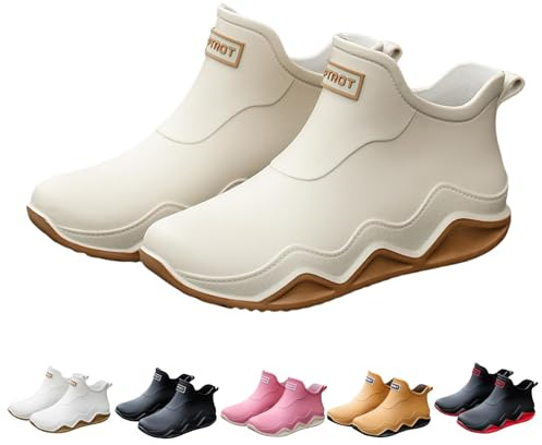 Womens Rain Boots Chelsea Low Top Non Slip Work Shoes Waterproof Oil Resistant Rubber Short Boots Comfortable Walking Water Shoes Garden Work, Food Service, Fishing Travel Booties