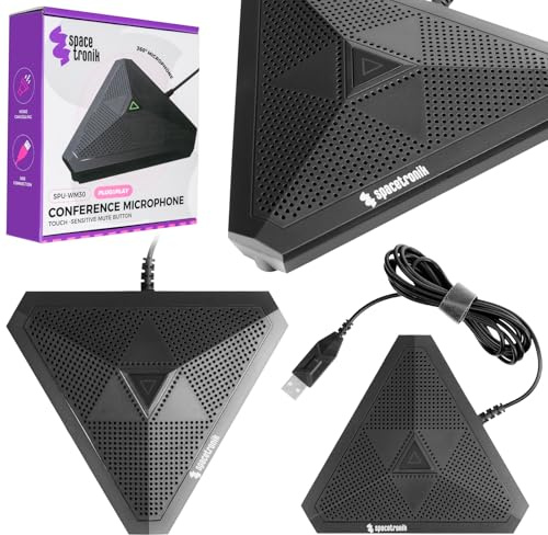 Spacetronik Microphone de conférence USB sans haut-parleur, microphone USB PC avec réduction du bruit, bouton muet LED, Plug & Play, condensateur omnidirectionnel à 360 degrés pour Zoom, Skype