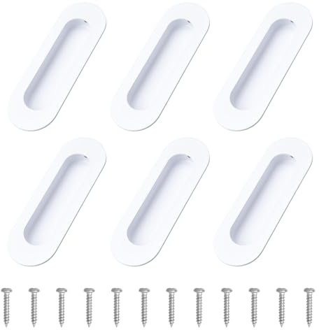 Morobor 6 unidades de tiradores empotrados para armario, color blanco cálido, de acero inoxidable, con forma ovalada, con tornillos, instalación a la vista, asa de extracción para cajón de armario