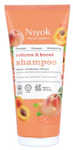 Niyok Shampoo Volume & Boost 200 ml för fint och livlöst hår | Vårdande rengöring, mer smidighet och naturlig glans, persikodoft, tillverkad i Tyskland