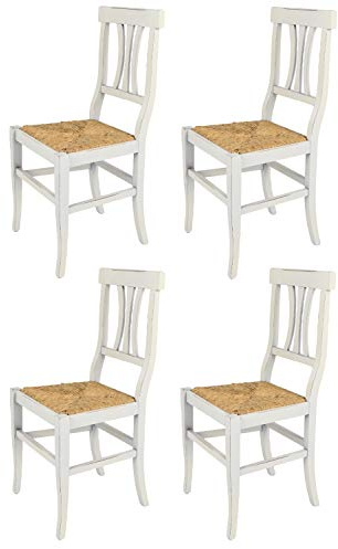 t m c s Tommychairs - Set 4 Sedie Artemisia per cucina bar e sala da pranzo Shabby Chic in Faggio Anticato Artigianalmente e seduta in paglia