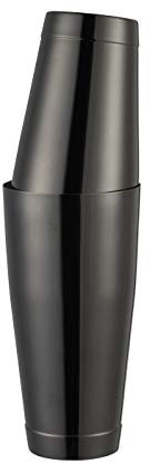 Set shaker da cocktail Boston color nero metallizzato, doppio bicchiere 850ml + 530ml con base stabile, in acciaio inox