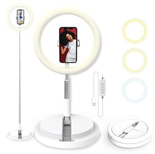 DIGIPOWER 11 Ringlicht, höhenverstellbar (58 – 168cm), 3 Beleuchtungsmodi, 10 Helligkeitsstufen, Handyhalterung (iOS/Android), für Make-Up, YouTube, TikTok und Vlogging