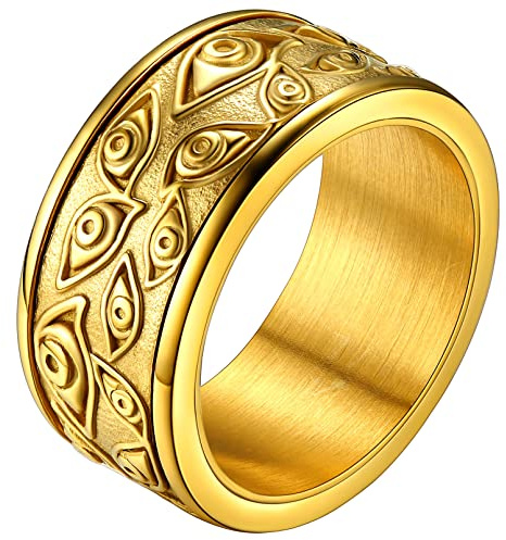 FaithHeart snurrande ångestringar för män vintage egyptiska ögat av guds spinner ring rostfritt stål/guldpläterad/svart fidgetringar coola gotiska smycken storlek O – Z+3 graverbara anpassade, Guld