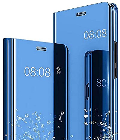 WOBURN Flip Clear Smart View-fodral för Samsung Galaxy S23 Ultra 5G-fodral, spegelplätering helkropp 360° skyddsfodral, smink genomskinligt stående telefonskal blå