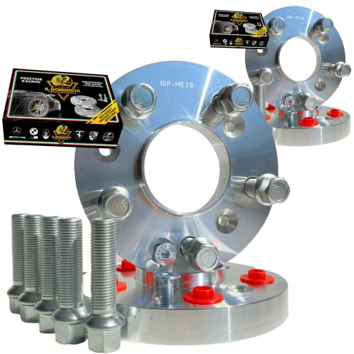 IGP Kit 4 Distanziali Ruote 16 + 20 mm Compatibili con A4 S4 RS4 Type B8 B9 + A5 S5 RS5 Type 8F F5 interasse 5x112 mozzo 66.5 + 20 bulloni in Acciaio Made in Italy