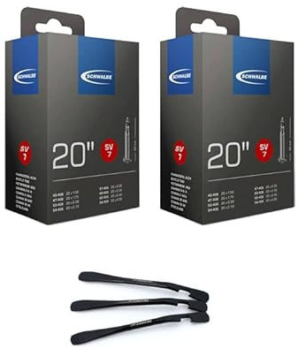 2er Set Schwalbe Fahrrad Schlauch SV7 40mm 20 Zoll (40/62-406) inklusive 3 MSZweirad Metall Reifenheber