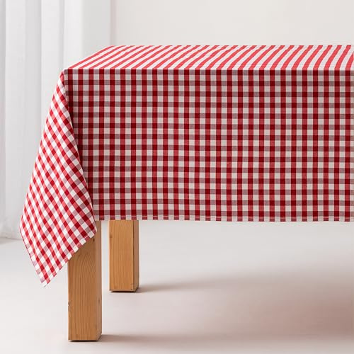 GAMUSI Tovaglia antimacchia in tela morbida al tatto, rettangolare, a quadretti vicky, cotone impermeabile, 140 x 100 cm, colore rosso