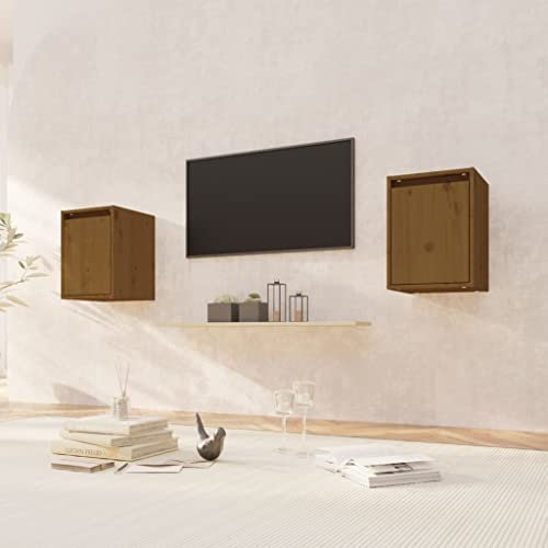 ZQQLVOO Wandschranke 2 STK. Hängeschrank Wandschrank Badschrank Küchenschrank Medizinschrank Badmöbel Honigbraun 30x30x40 cm Massivholz Kiefer