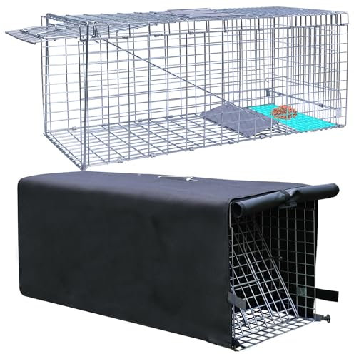 Cubierta de jaula de trampa, cubierta de jaula de trampa para animales pequeños, cubierta de trampa para gatos y perros pequeños para trampa de animales humanos de 1 puerta (32 x 10 x 12 pulgadas, sin