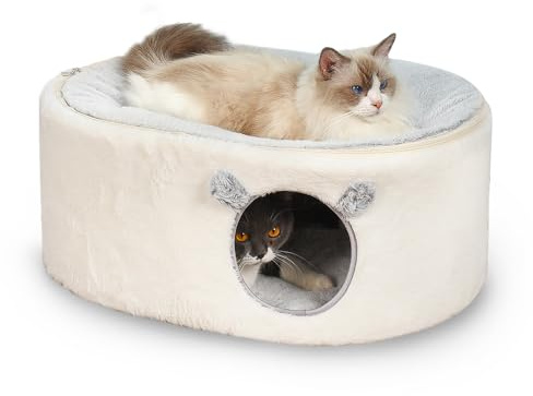 Zoratoo Cat Bed for Indoor Cats, Fluffy Large Enclosed Cat House Cave Pet Bed Hammock with Removable Washable Cover for Sleeping Cats, Kittens, Small Dog, Oval Hideaway