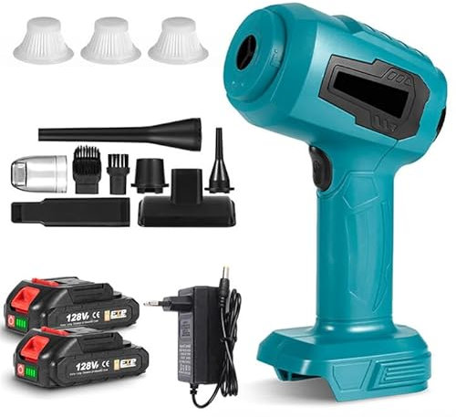 Aspiradora de mano con batería 28000 PA, 5 en 1 para coche, sin cables, miniaspirador de coche, 500 W, recargable, portátil, para oficina, hogar, cocina, animales (2 baterías)