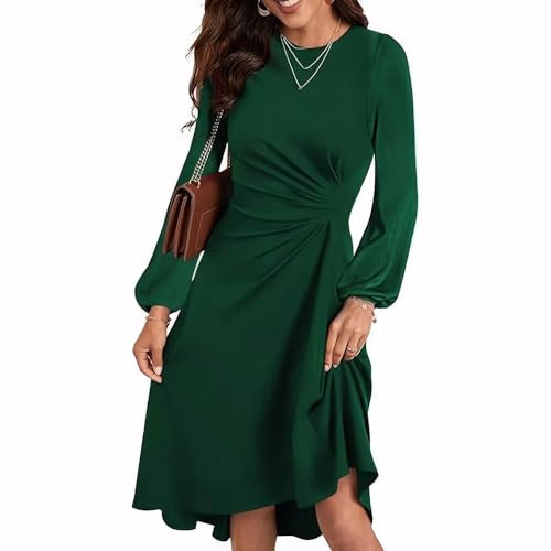 RPAEOY Damen Kleider Langarm Rüschen Bodycon Puffärmel Kurz Kleider Enges Bleistiftkleid Elegantes Bohemian Tunikakleider Vintage Formal Kleid für Cocktail Abend Büro (Dunkelgrün/XL)