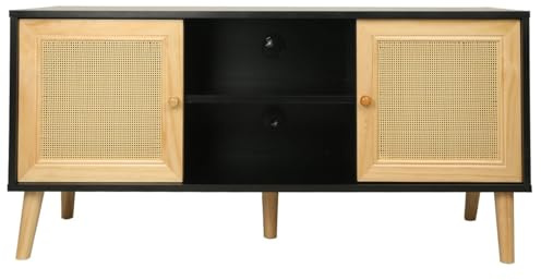 HABITAT ET JARDIN Meuble TV scandinave en cannage Iguane - 120 x 30 x 56.5 cm - Noir