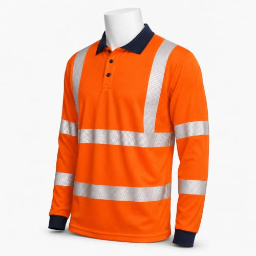 Blackrock Eco+ Hi-Vis Long Sleeve Polo Shirt, EN20471 Class 2, Size Large | Rail Industry Orange GRS Recyclable Polyester, SPF50+ Work Utility & Safety Clothing, High Visibility Workwear, Men Women