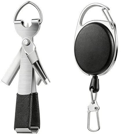 Uadme Coupe Fil Peche Mouche, 4 en 1 Pêche Outil Noeud Attacher Rapide, Outils de Noeud de Pêche à la Mouche avec Zinger Retractor Combo, Appareil pour Faire Les Noeuds