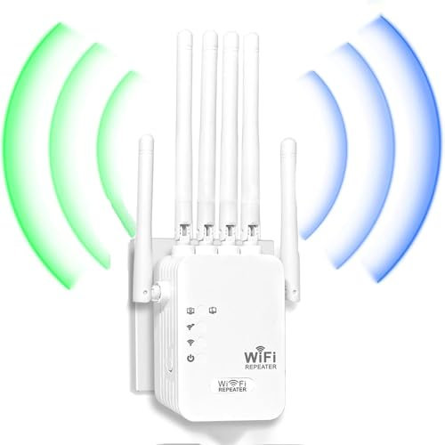Repeteur WiFi Puissant - Amplificateur WiFi avec 6 Antennes, Couverture 300 m², 2 Ports LAN, Compatible Toutes Box Internet (Mode Répéteur/Routeur/AP)
