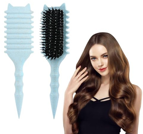 Frogetu Curl Hair Brush,hårborste lockig styling, lockborste, vildsvinsborst, hårborste, lockbyst multifunktion, ekologisk utan att dra, massage och reda ut (ljusblå)