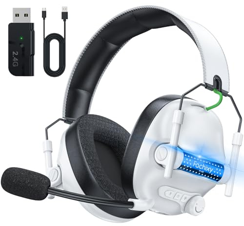 FC400 Wireless Gaming Headset, 2.4GHz Gaming Kopfhörer Kabellos mit Mikrofon für PS5, PS4, PC, Switch, Bluetooth 5.4 Gaming Headset, Geringe Latenz Noise Cancelling, mit LED Licht, 50H Akkulaufzeit