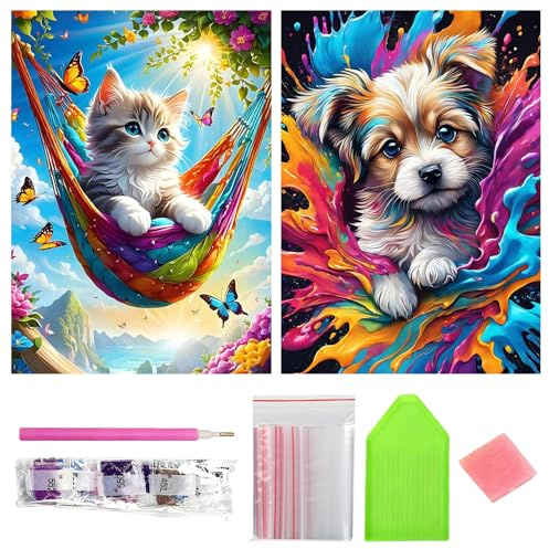 XIAOjnHONG 2 Pcs Animal Diamond Art 5D Full Drill Painting for Adults