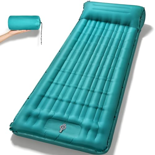 Oramoose Camping Sleeping Pad, 4.7 Inch Thick Inflatable Sleeping Mat with 8 Inch Pillow, Built-in Foot Pump, Ultralight Compact Self Inflating Sleeping Pad for Backpacking Hiking Travel Tent