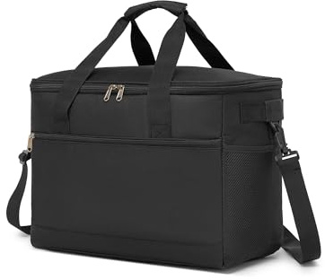 Kono Isolermatväska för Mat 20L 30L, Stor Bärbar Kylväska, Vikbar Lunchväska Termisk för Män, Kvinnor, Strand, Camping, Arbete, Picknick (Svart, 30L)