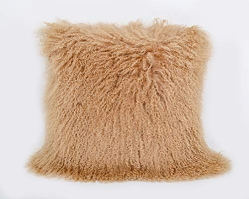 Co-sy 40 * 40CM GENUINE MONGOLIAN SHEEPSKIN LAMB WOOL FUR CUSHION WITH PAD (Mocha)