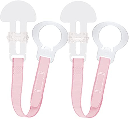 MAM Soother Clips, Pack of 2, Baby Soother Chain Fits All MAM Soothers, Newborn Essentials, Pink with Pink Strap (Soothers Not Included)